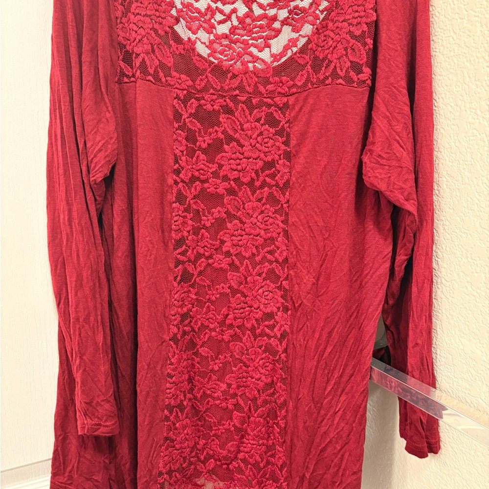 Splash Red Lace Detail Women's Blouse